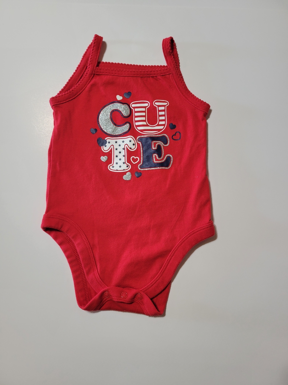 Garanimals Baby Girl 12M Red “CUTE” Tank Bodysuit Sleeveless Graphic One Piece